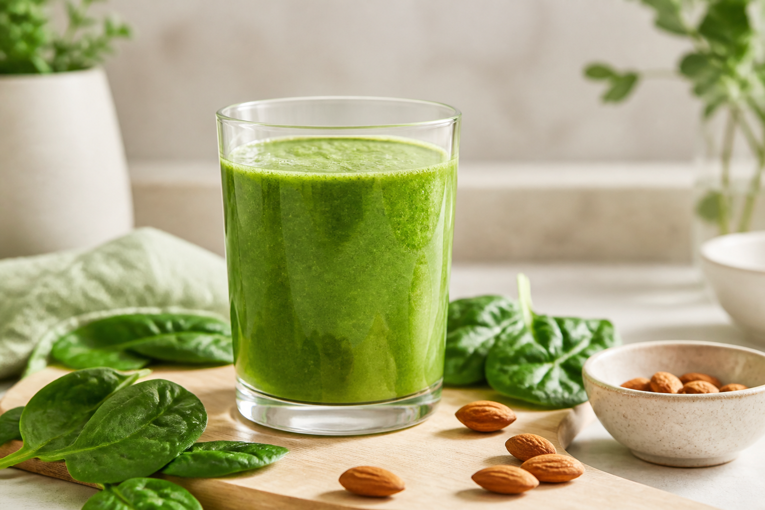 Batido verde preparado con ingredientes naturales